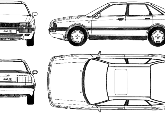 Audi 90 (1990) - Ауди - чертежи, габариты, рисунки автомобиля