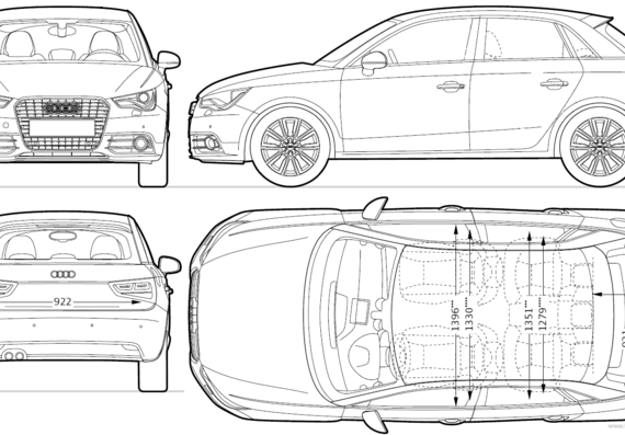 Audi A1 Sportback (2011) - Ауди - чертежи, габариты, рисунки автомобиля