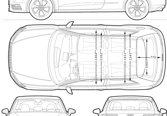 Audi A3 (2013) - Ауди - чертежи, габариты, рисунки автомобиля