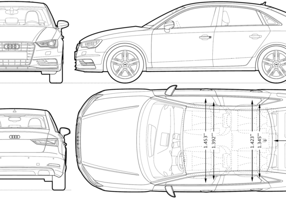 Audi A3 Sedan (2013) - Ауди - чертежи, габариты, рисунки автомобиля