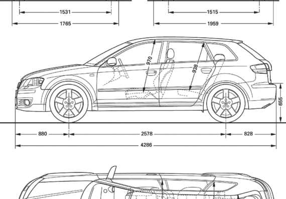 Audi A3 Sportback - Ауди - чертежи, габариты, рисунки автомобиля