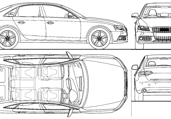 Audi A4 (2009) - Ауди - чертежи, габариты, рисунки автомобиля