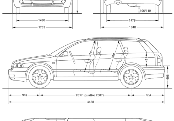 Audi A4 Avant - Ауди - чертежи, габариты, рисунки автомобиля