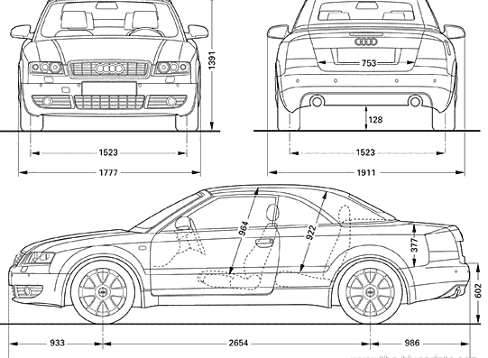 Audi A4 Cabrio - Ауди - чертежи, габариты, рисунки автомобиля