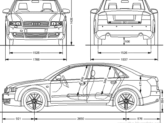 Audi A4 Limousine - Ауди - чертежи, габариты, рисунки автомобиля