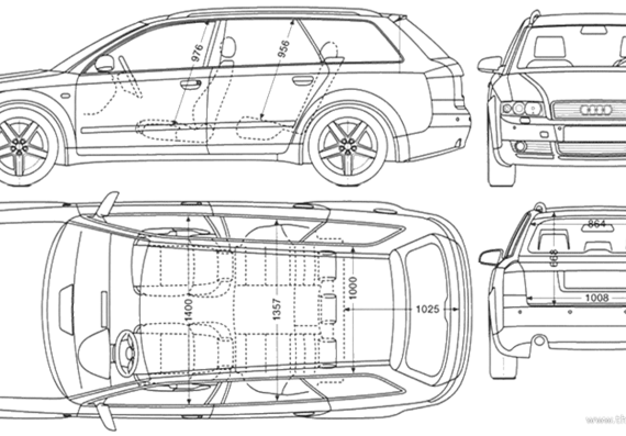 Audi A4 Wagon (2004) - Ауди - чертежи, габариты, рисунки автомобиля