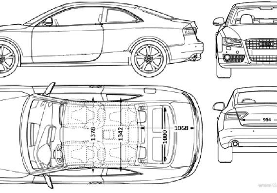 Audi A5 (2007) - Ауди - чертежи, габариты, рисунки автомобиля