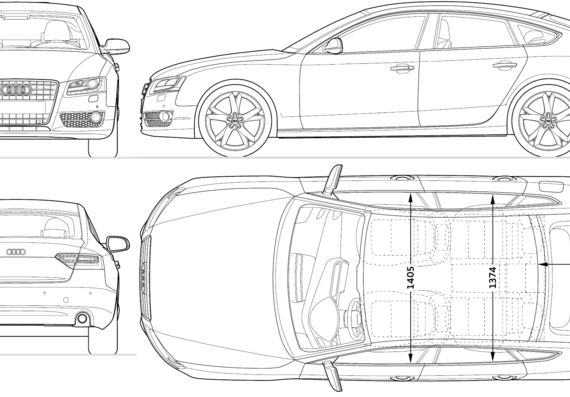 Audi A5 Sportback (2009) - Ауди - чертежи, габариты, рисунки автомобиля