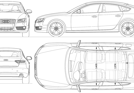 Audi A5 Sportback (2011) - Ауди - чертежи, габариты, рисунки автомобиля