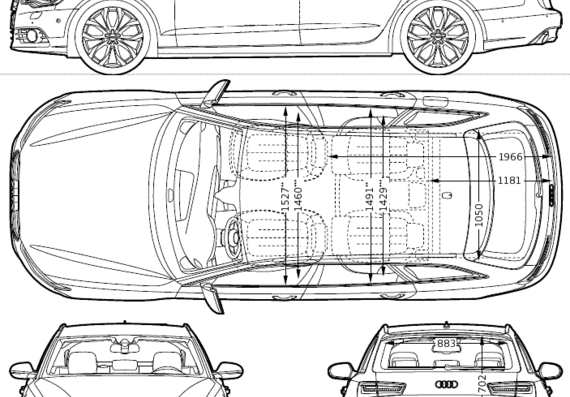 Audi A6 Avant (2013) - Ауди - чертежи, габариты, рисунки автомобиля