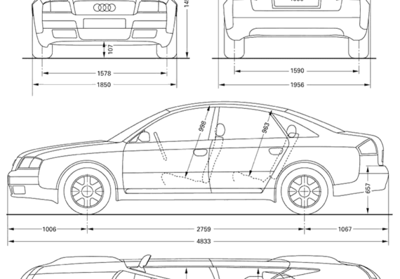 Audi A6 Quattro - Ауди - чертежи, габариты, рисунки автомобиля