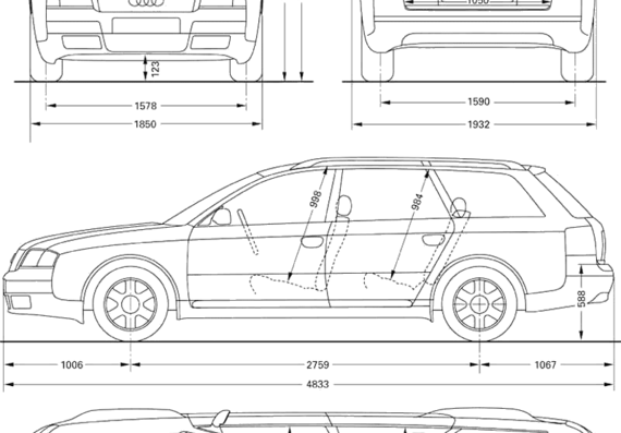 Audi A6 Quattro Avant - Ауди - чертежи, габариты, рисунки автомобиля