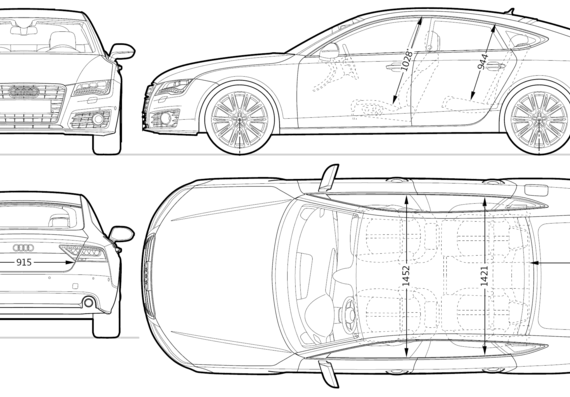Audi A7 Sportback (2010) - Ауди - чертежи, габариты, рисунки автомобиля