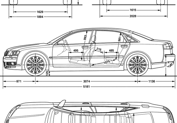 Audi A8L - Ауди - чертежи, габариты, рисунки автомобиля