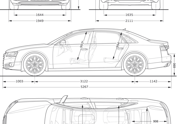 Audi A8L (2010) - Ауди - чертежи, габариты, рисунки автомобиля