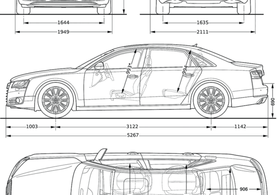 Audi A8 L - Ауди - чертежи, габариты, рисунки автомобиля