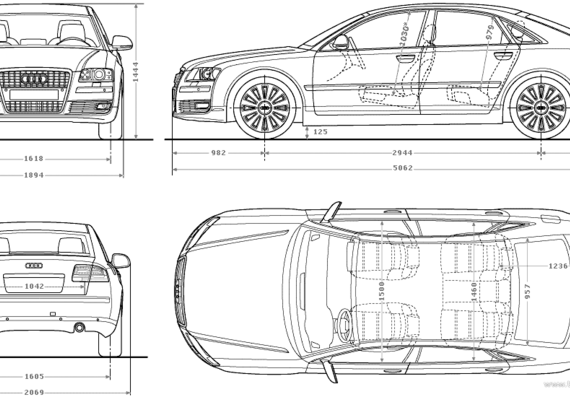 Audi A8 W12 (2009) - Ауди - чертежи, габариты, рисунки автомобиля