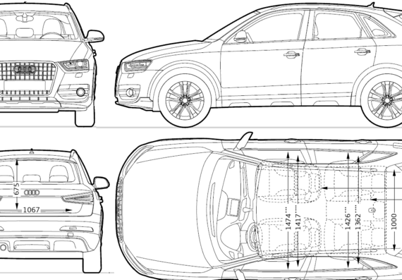 Audi Q3 (2011) - Ауди - чертежи, габариты, рисунки автомобиля
