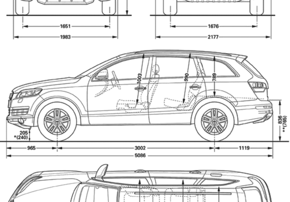 Audi Q7 (2005) - Ауди - чертежи, габариты, рисунки автомобиля