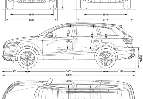 Audi Q7 2 (2010) - Ауди - чертежи, габариты, рисунки автомобиля