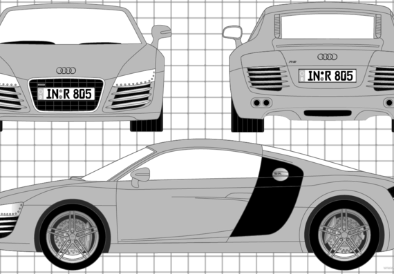 Audi R8 (2007) - Ауди - чертежи, габариты, рисунки автомобиля