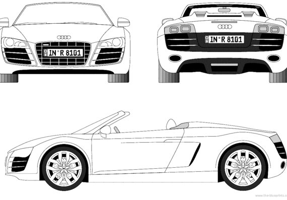 Audi R8 Spider (2011) - Ауди - чертежи, габариты, рисунки автомобиля