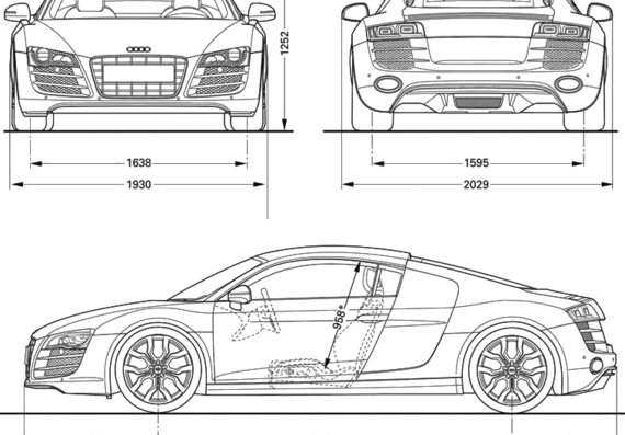 Audi R8 V10 - Ауди - чертежи, габариты, рисунки автомобиля