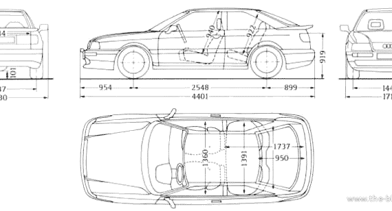 Audi S2 Coupe - Ауди - чертежи, габариты, рисунки автомобиля