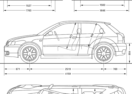 Audi S3 (1998) - Ауди - чертежи, габариты, рисунки автомобиля