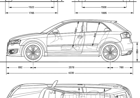 Audi S3 (2009) - Ауди - чертежи, габариты, рисунки автомобиля