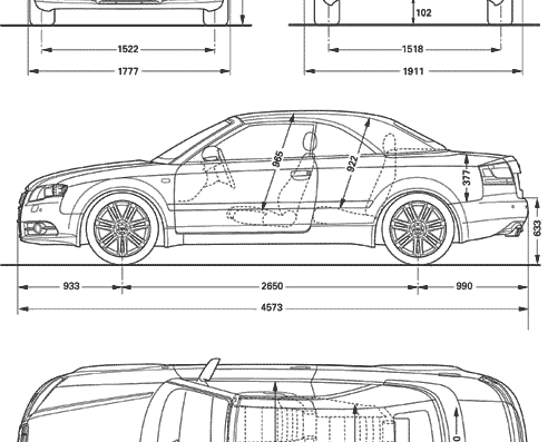 Audi S4 - Ауди - чертежи, габариты, рисунки автомобиля