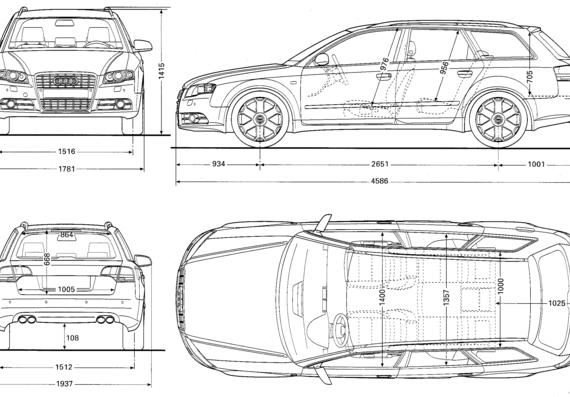 Audi S4 Avant (2005) - Ауди - чертежи, габариты, рисунки автомобиля