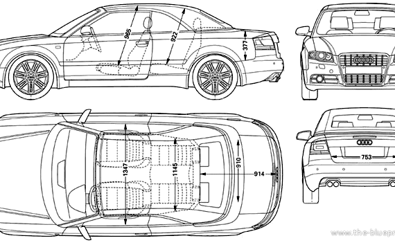 Audi S4 Cabriolet (2005) - Ауди - чертежи, габариты, рисунки автомобиля