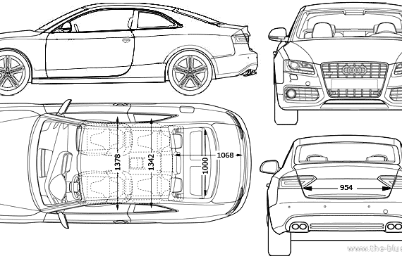 Audi S5 (2007) - Ауди - чертежи, габариты, рисунки автомобиля