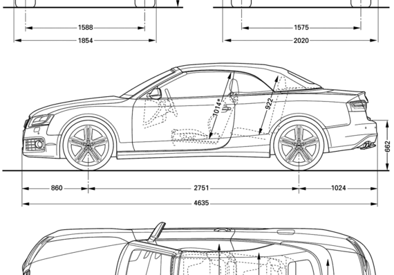 Audi S5 Convertible - Ауди - чертежи, габариты, рисунки автомобиля