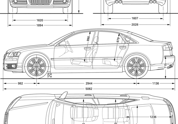Audi S8 (2005) - Ауди - чертежи, габариты, рисунки автомобиля