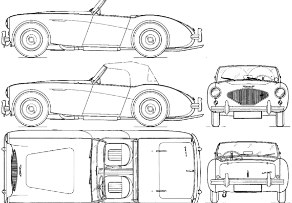 Austin-Healey 100 (1955) - Остин - чертежи, габариты, рисунки автомобиля