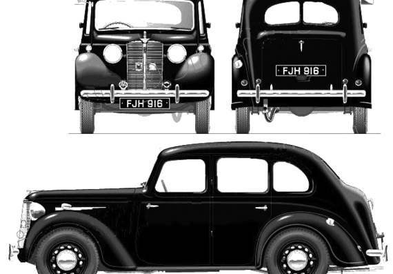 Austin 10 Saloon GRQ (1939) - Остин - чертежи, габариты, рисунки автомобиля