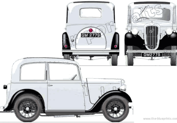 Austin 7 Ruby Saloon ARQ (1934) - Остин - чертежи, габариты, рисунки автомобиля