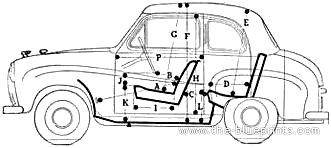 Austin A30 (1956) - Остин - чертежи, габариты, рисунки автомобиля