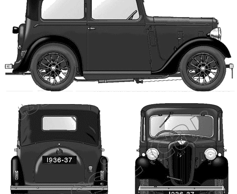 Austin Seven ACA Pearl Cabriolet (1937) - Остин - чертежи, габариты, рисунки автомобиля