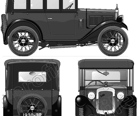 Austin Seven AF Tourer (1931) - Остин - чертежи, габариты, рисунки автомобиля