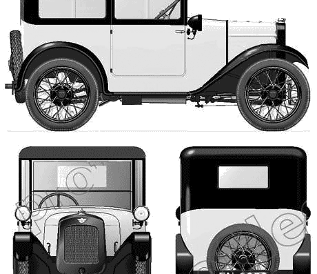 Austin Seven Box Saloon (1927) - Остин - чертежи, габариты, рисунки автомобиля