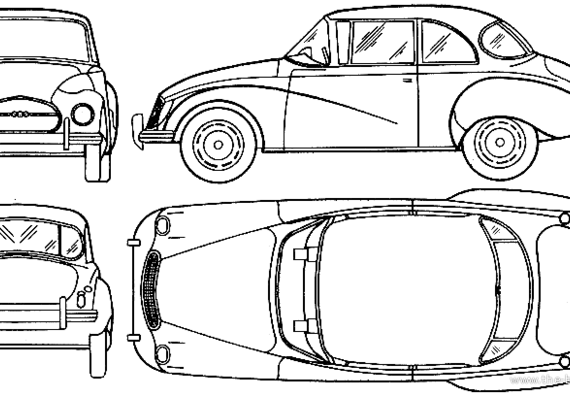 Auto Union 1000 (1963) - Авто Юнион - чертежи, габариты, рисунки автомобиля