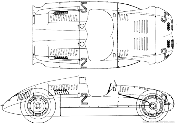 Auto Union Type D 3L. V12 GP (1939) - Авто Юнион - чертежи, габариты, рисунки автомобиля
