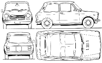 Autobianchi A112 (1970) - Автобиначи - чертежи, габариты, рисунки автомобиля