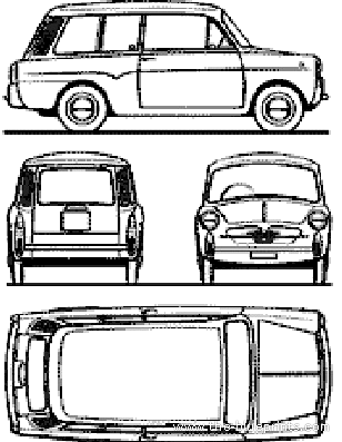Autobianchi Bianchina Panoramica (1963) - Автобиначи - чертежи, габариты, рисунки автомобиля