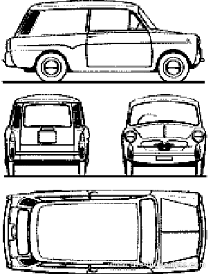 Autobianchi Bianchina Panoramica Van (1963) - Автобиначи - чертежи, габариты, рисунки автомобиля