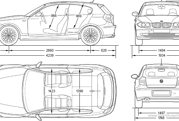 BMW 1-Series 116i 3-Door (E81) - БМВ - чертежи, габариты, рисунки автомобиля