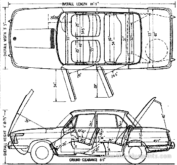 BMW 1800 (1963) - БМВ - чертежи, габариты, рисунки автомобиля